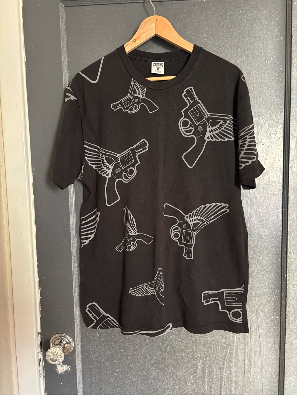 Crooks & Castles Black Winged Revolver Allover Graphic Tee